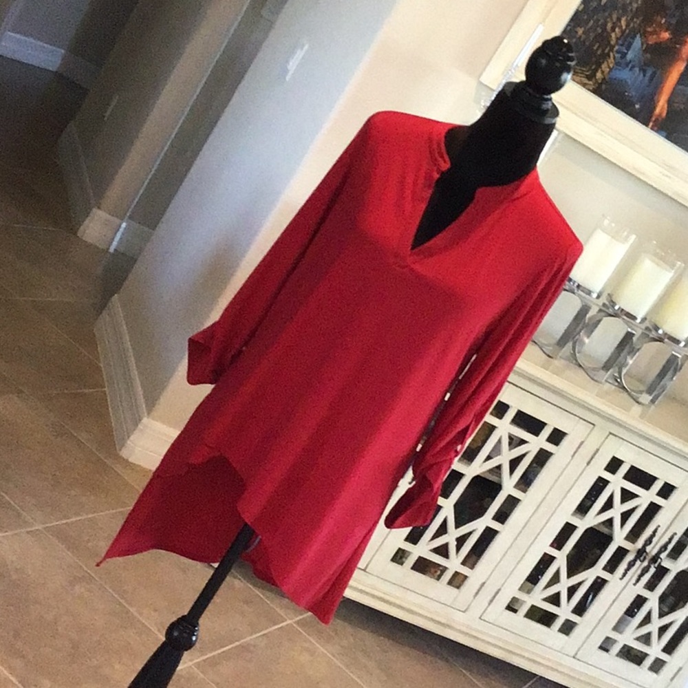 Joseph Ribkoff roll sleeve assymetrical top, red, size 8